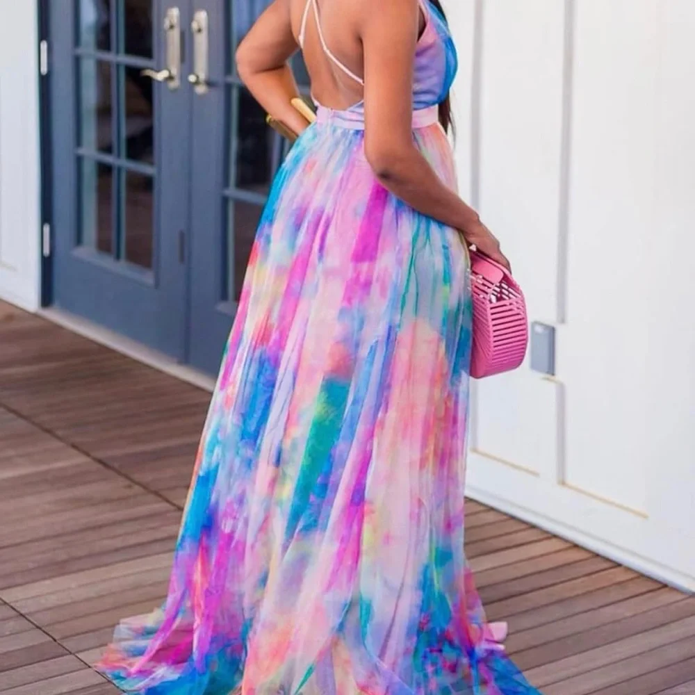 NWT Women multi color V neck maxi dress SIZE M - Picture 4 of 8